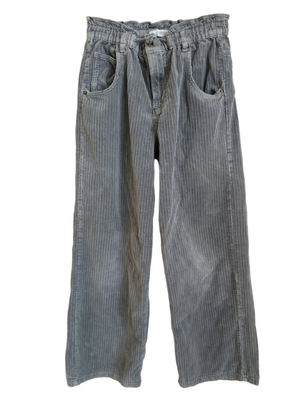 Zara Kids Gray Corduroy Wide Leg Paperbag Waist Pants Size 13-14 Casual Boho
